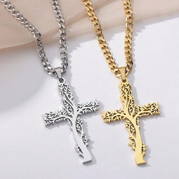 Tree Cross Necklace, Gold or Silver - Picture 1 of 7